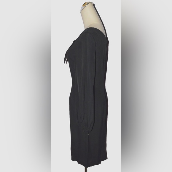 ALBERT NIPON NEW SZ 4 S SMALL BLACK ONE SHOULDER SLEEVE SHEER DRESS BOW DECOR - Picture 2 of 11